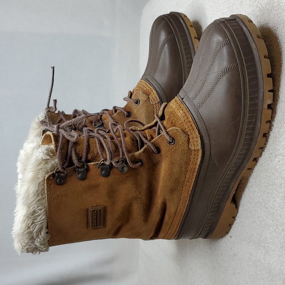 Sorel steel shank mens lace up insulated brown suede mid winter snow boots 9
